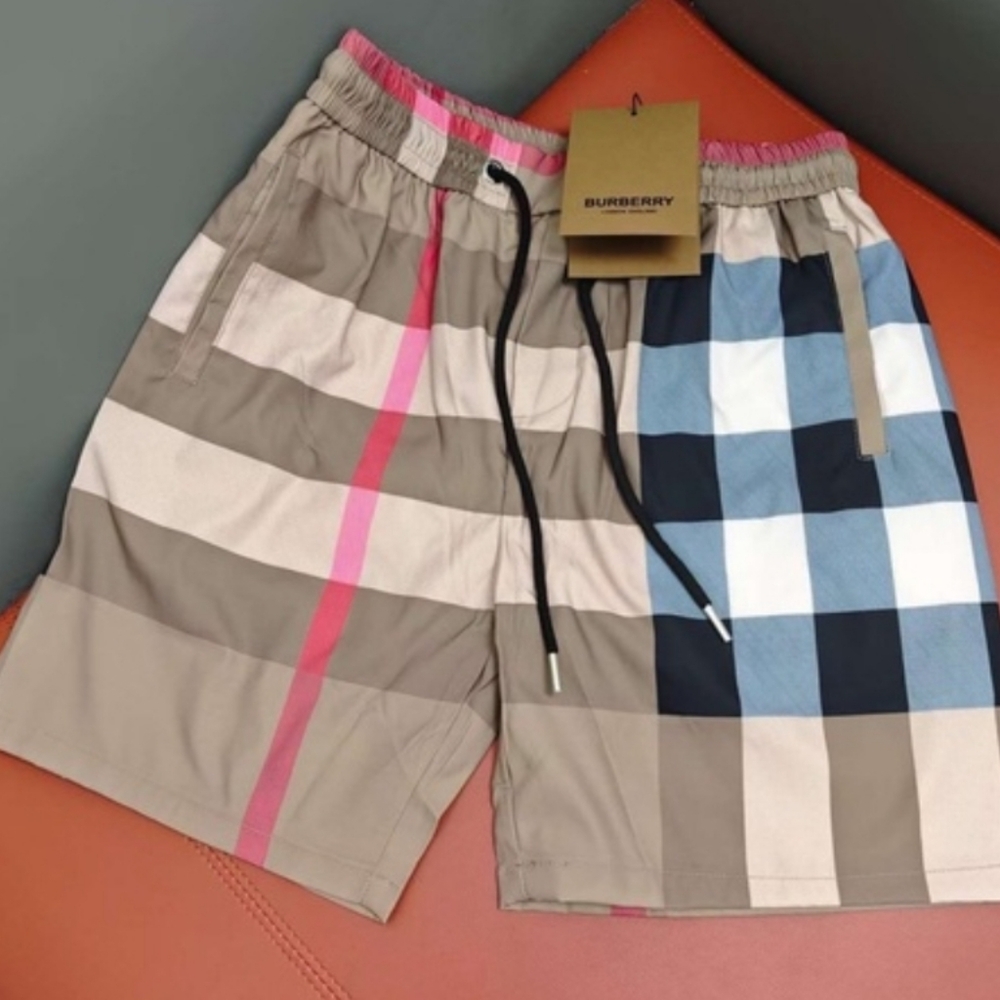 Men's Checkered Shorts - Pink, Beige, and Blue. New Size L